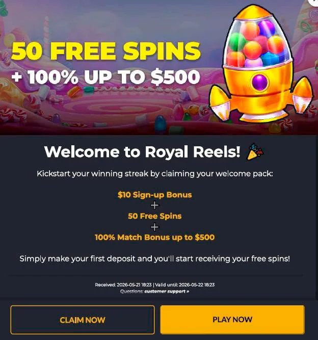 Welcome Package: 50 Free Spins + 100% up to AU $500